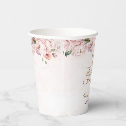 Blush Pink Rose Floral First Holy Communion 紙コップ (右)