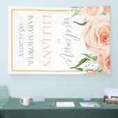 Blush Pink Rose Floral Girl Baby Shower Welcome 横断幕 (トレードショー)