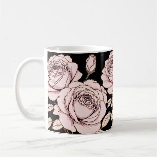 Blush Pink Rose Floral Mug コーヒーマグカップ (左)