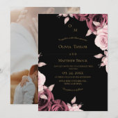 Blush Pink Rose Floral Wedding  招待状 (正面/裏面)