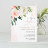Blush Pink Rose Flowers Baptism Invitation 招待状 (スタンド正面)