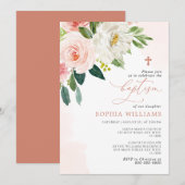 Blush Pink Rose Flowers Baptism Invitation 招待状 (正面/裏面)