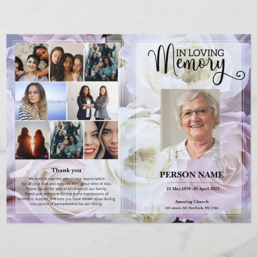 Blush Pink Rose Funeral Program template (正面)