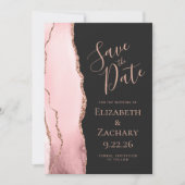 Blush Pink Rose Gold Agate Save the Date Card セーブザデート (正面)