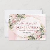 Blush Pink Rose Gold Boho Mis Quince Thank You Car サンキューカード (正面)