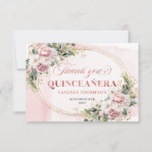 Blush Pink Rose Gold Botanical Boho Quince Thanks サンキューカード (正面)