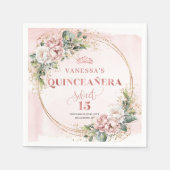Blush Pink Rose Gold Botanical Quince Napkins スタンダードカクテルナプキン (正面)
