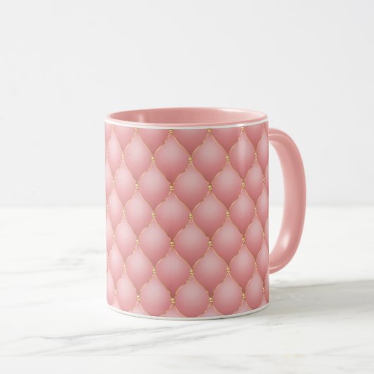 Blush Pink Rose Gold Diamond Tufted Coffes Mug マグカップ (正面右)