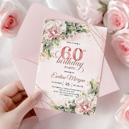 Blush Pink Rose Gold Floral 60th Birthday Invites 招待状