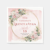 Blush Pink Rose Gold Flowers Mis Quince Napkins スタンダードカクテルナプキン (正面)