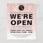 Blush Pink Rose Gold Glitter Logo Brand We're Open チラシ (裏面)