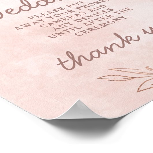 Blush Pink Rose Gold Unplugged Wedding Table Sign ポスター (角)
