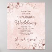 Blush Pink Rose Gold Unplugged Wedding Table Sign ポスター (正面)