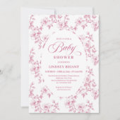 Blush Pink Rose Pattern French Toile Baby Shower  招待状 (正面)