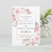 Blush Pink Rose Rustic Floral Wedding 招待状 (スタンド正面)