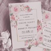 Blush Pink Rose Rustic Floral Wedding 招待状