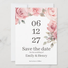 Blush Pink Rose Save the Date Card セーブザデート