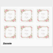Blush Pink Rose Watercolor Gold Frame Wedding スクエアシール (シート)