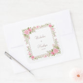 Blush Pink Rose Watercolor Gold Frame Wedding スクエアシール (封筒)