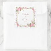 Blush Pink Rose Watercolor Gold Frame Wedding スクエアシール (バッグ)