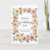 Blush Pink Rose Watercolor Wedding Congratulations カード (正面)