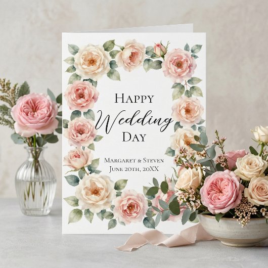 Blush Pink Rose Watercolor Wedding Congratulations カード