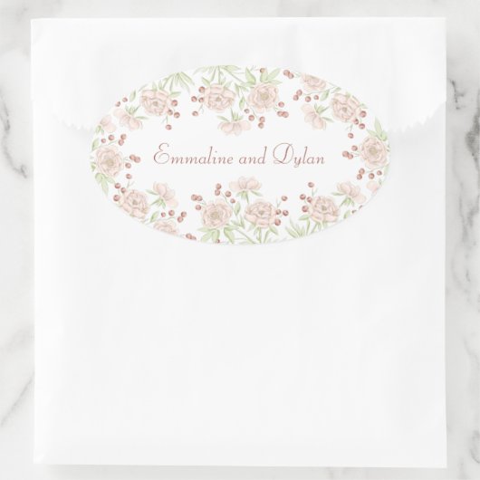 Blush Pink Rose Wedding 楕円形シール (バッグ)
