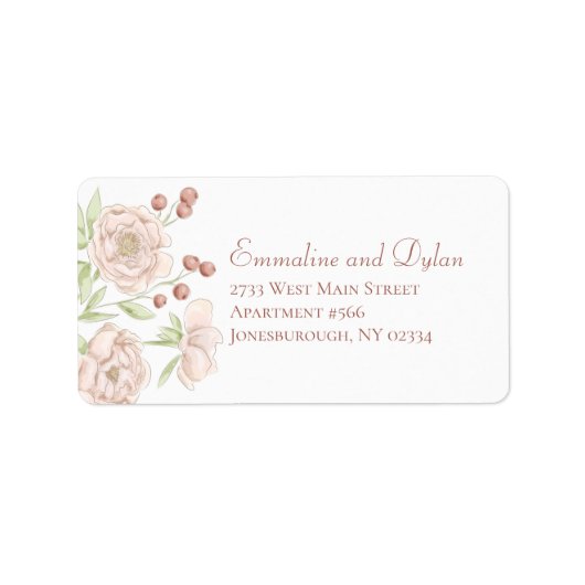 Blush Pink Rose Wedding Address Labels ラベル (正面)