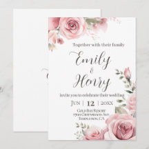 Blush Pink Rose Wedding Invitation