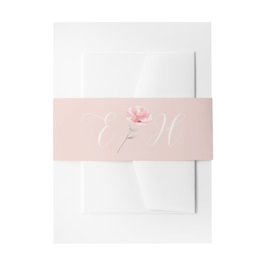 Blush Pink Rose Wedding Invitation Belly Band 招待状ベリーバンド (正面例)