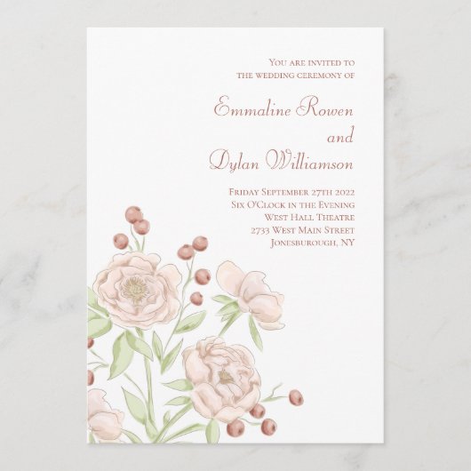 Blush Pink Rose Wedding Modern 招待状 (正面)