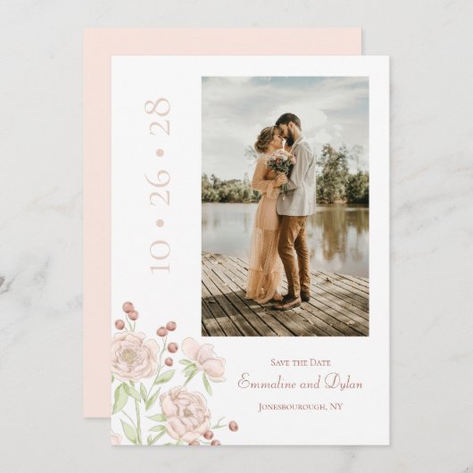 Blush Pink Rose Wedding Modern Save the Date 招待状 (正面/裏面)