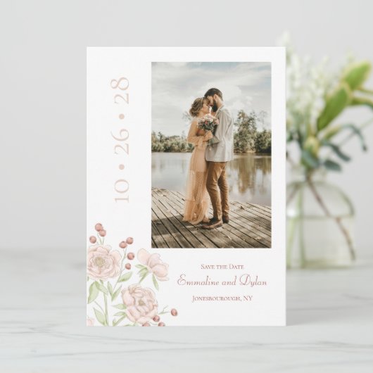Blush Pink Rose Wedding Modern Save the Date 招待状 (スタンド正面)