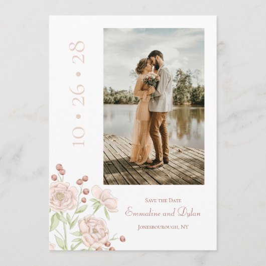 Blush Pink Rose Wedding Modern Save the Date 招待状 (正面)