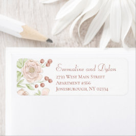Blush Pink Rose Wedding Return Address Labels ラベル
