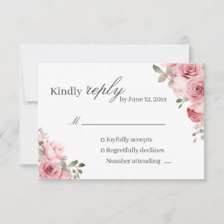 Blush Pink Rose Wedding RSVP Card
