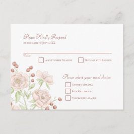 Blush Pink Rose Wedding RSVP Modern Reply シーズンポストカード