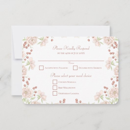 Blush Pink Rose Wedding RSVP Reply 招待状 (正面)