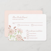 Blush Pink Rose Wedding RSVP Reply Modern 招待状 (正面/裏面)