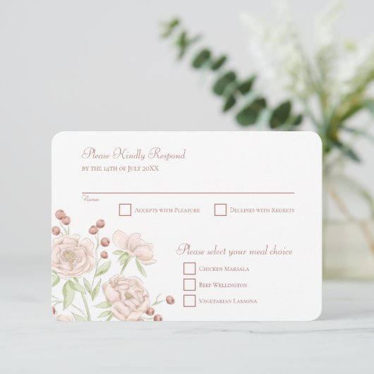 Blush Pink Rose Wedding RSVP Reply Modern 招待状 (スタンド正面)
