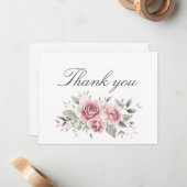 Blush Pink Rose Wedding Thank You Card ノートカード (正面/裏面インサイチュ)