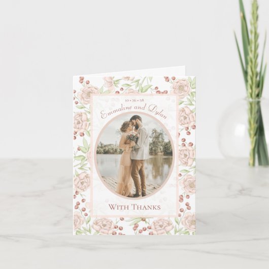 Blush Pink Rose Wedding Thank You Cards Photo 招待状 (正面)