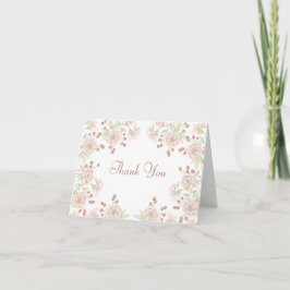 Blush Pink Rose Wedding Thank You Note Card 招待状