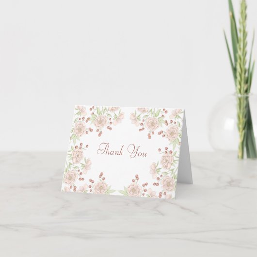Blush Pink Rose Wedding Thank You Note Card 招待状 (正面)