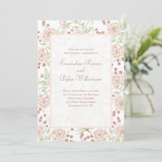 Blush Pink Rose Wedding Vintage 招待状 (スタンド正面)