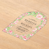 Blush Pink Roses Arch Floral Wedding アクリル招待状 (レイダウン)