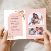 Blush Pink Roses Boho Pampas Arch QR Code Wedding 招待状