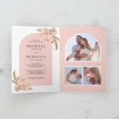 Blush Pink Roses Boho Pampas Arch QR Code Wedding 招待状 (内部)
