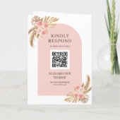 Blush Pink Roses Boho Pampas Arch QR Code Wedding 招待状 (裏面)