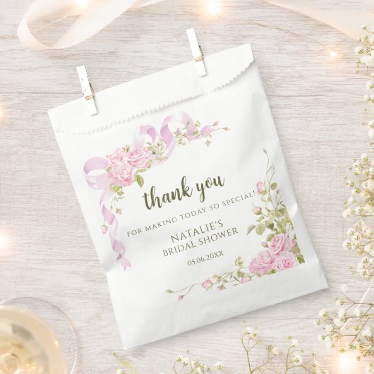 Blush Pink Roses Chic Bridal Shower Thank You フェイバーバッグ (クリップ留めされた状態)